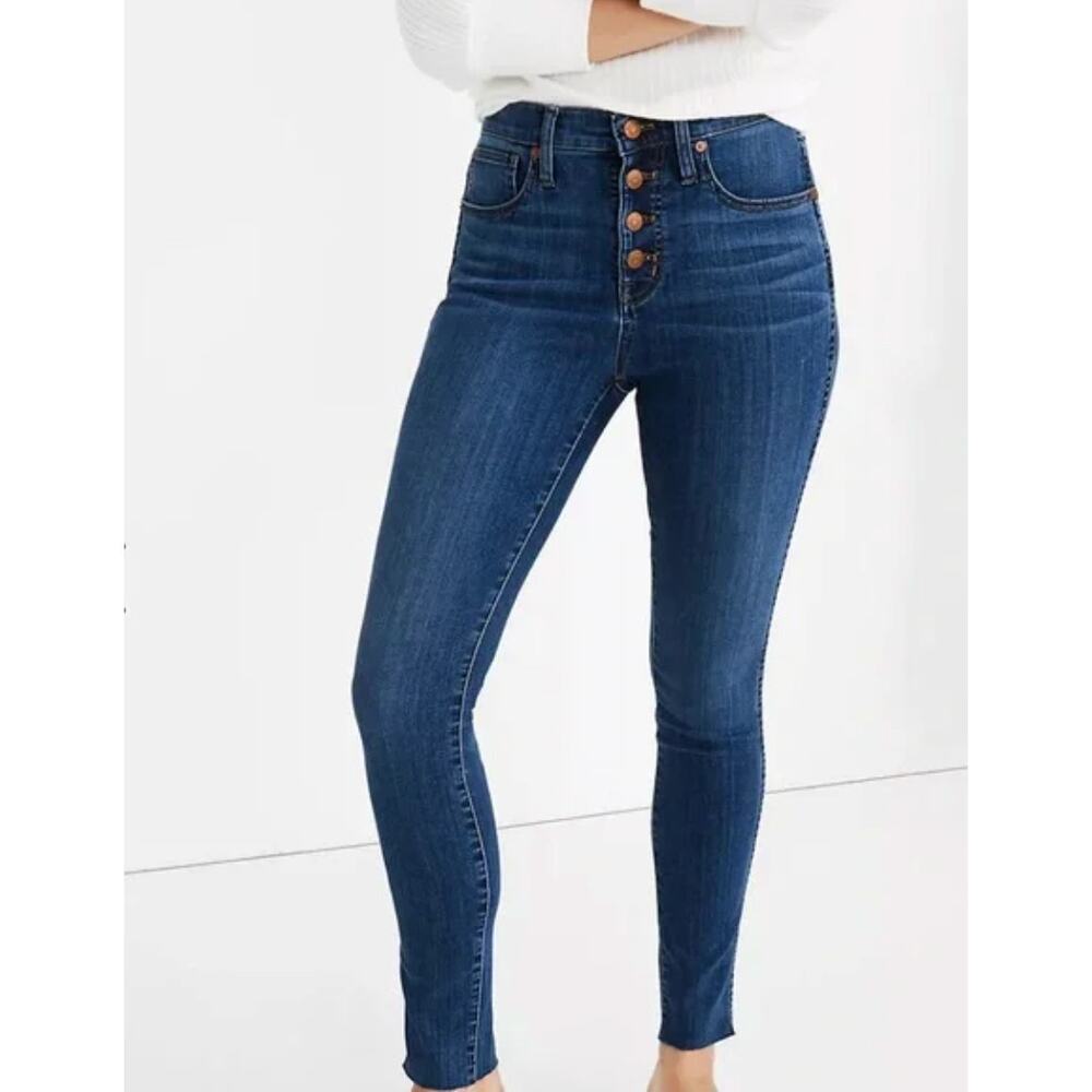 Madewell Jeans Women 27T Blue 10"‎ High-Rise Skinny Button Fly Raw Hem